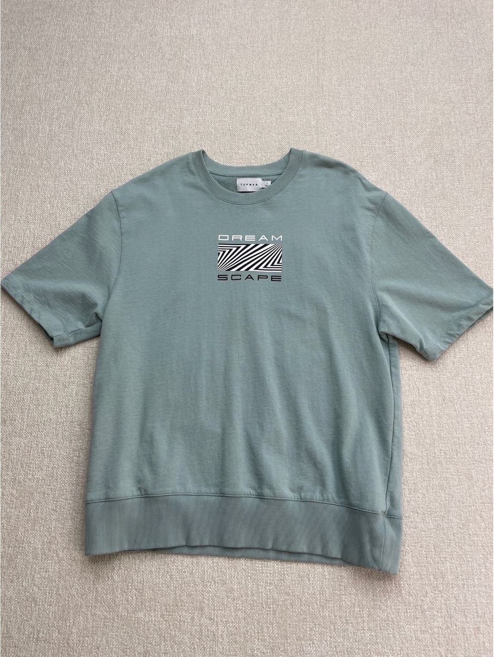 Topman Dream Scape sage green short sleeve sweatshirt Size L